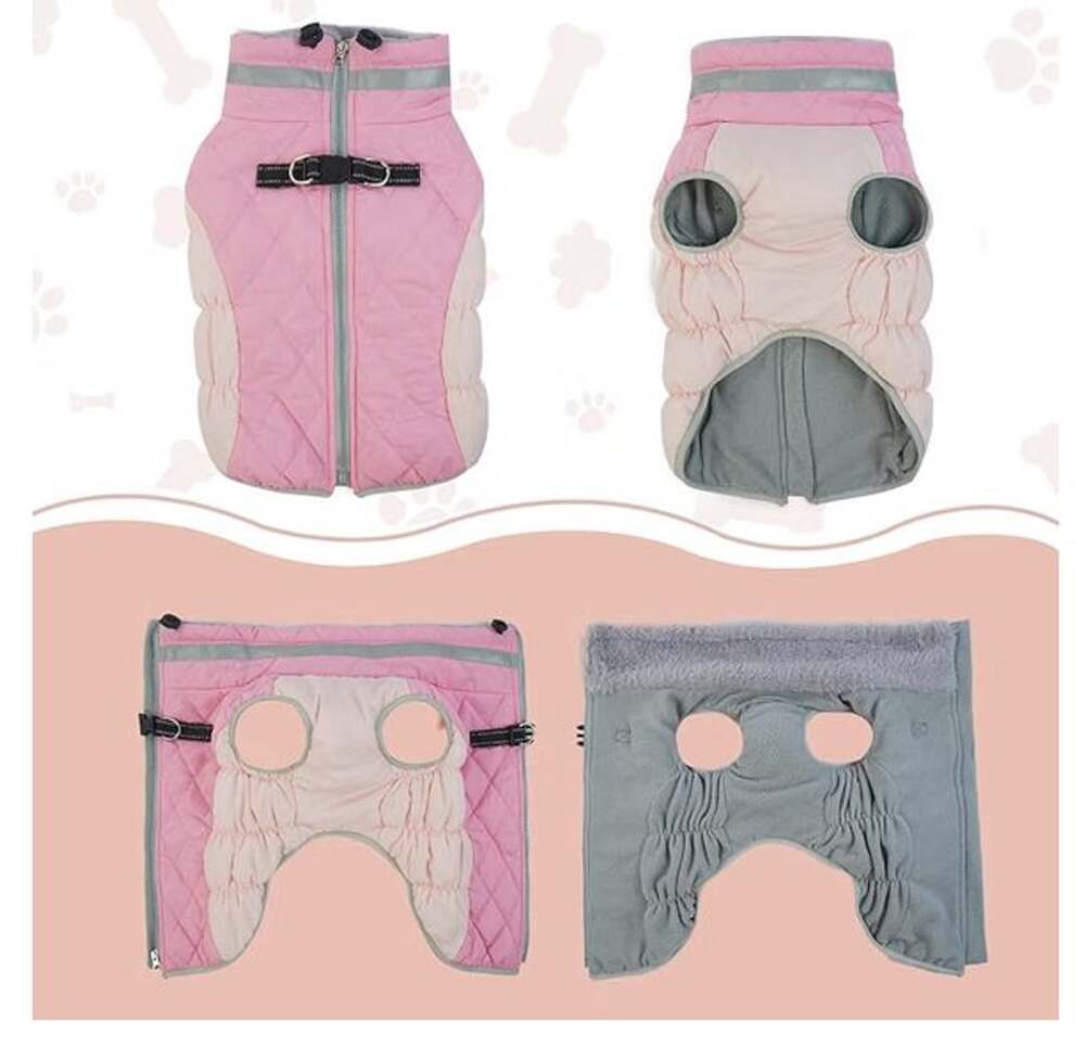 Lelepet Warm Dog Winter Coat with Harness Pink